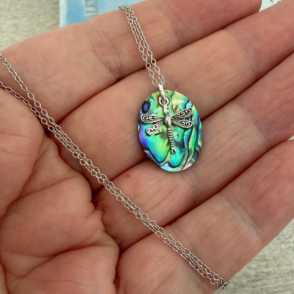 Dragonfly Sterling Silver Abalone Necklace Minimalist